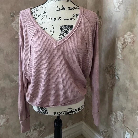 FREE PEOPLE SANTA CLARA THERMAL TOP DUSTY MAUVE XS TO M - Picture 2 of 5